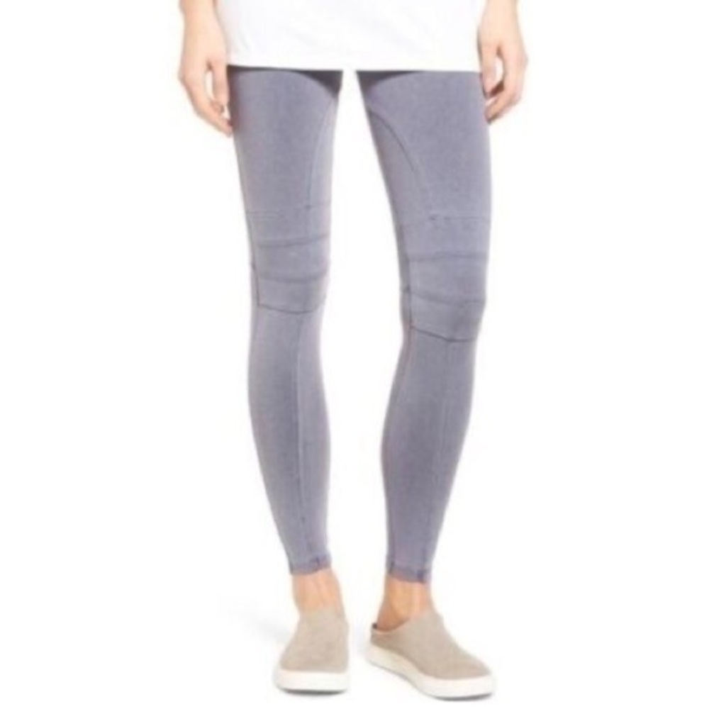 David Lerner Acid Washed Stretchy Purple Seamed Moto Leggings size Medium